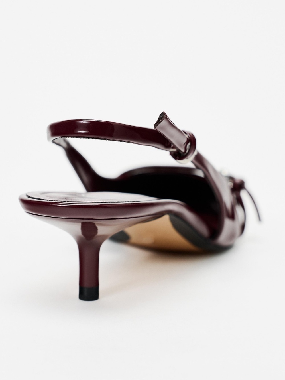 Zara Burgundy Patent Pointed-Toe Slingback Kitten Heels - Picture 3 of 15